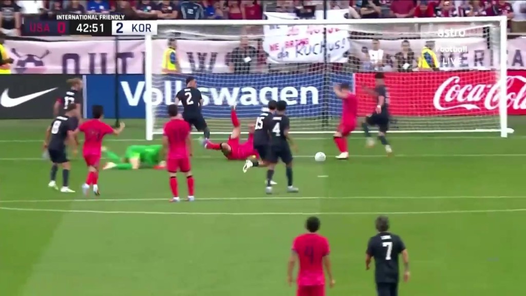 戏耍美国防线！韩国队精彩团队配合！孙兴慜助攻李东炅脚后跟破门